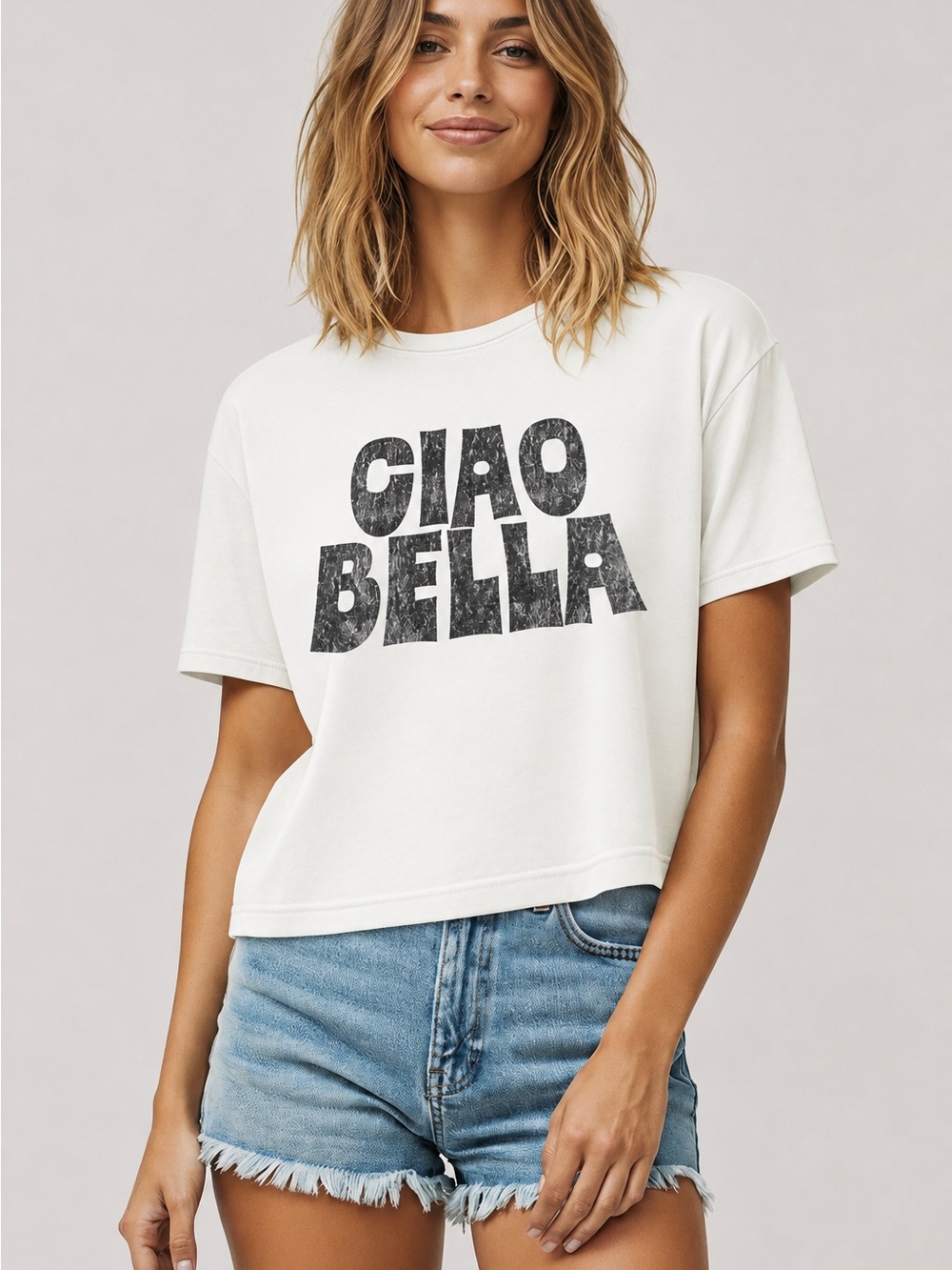 Vintage Point Ciao Bella Italian Graphic Boxy Crop Tee Small